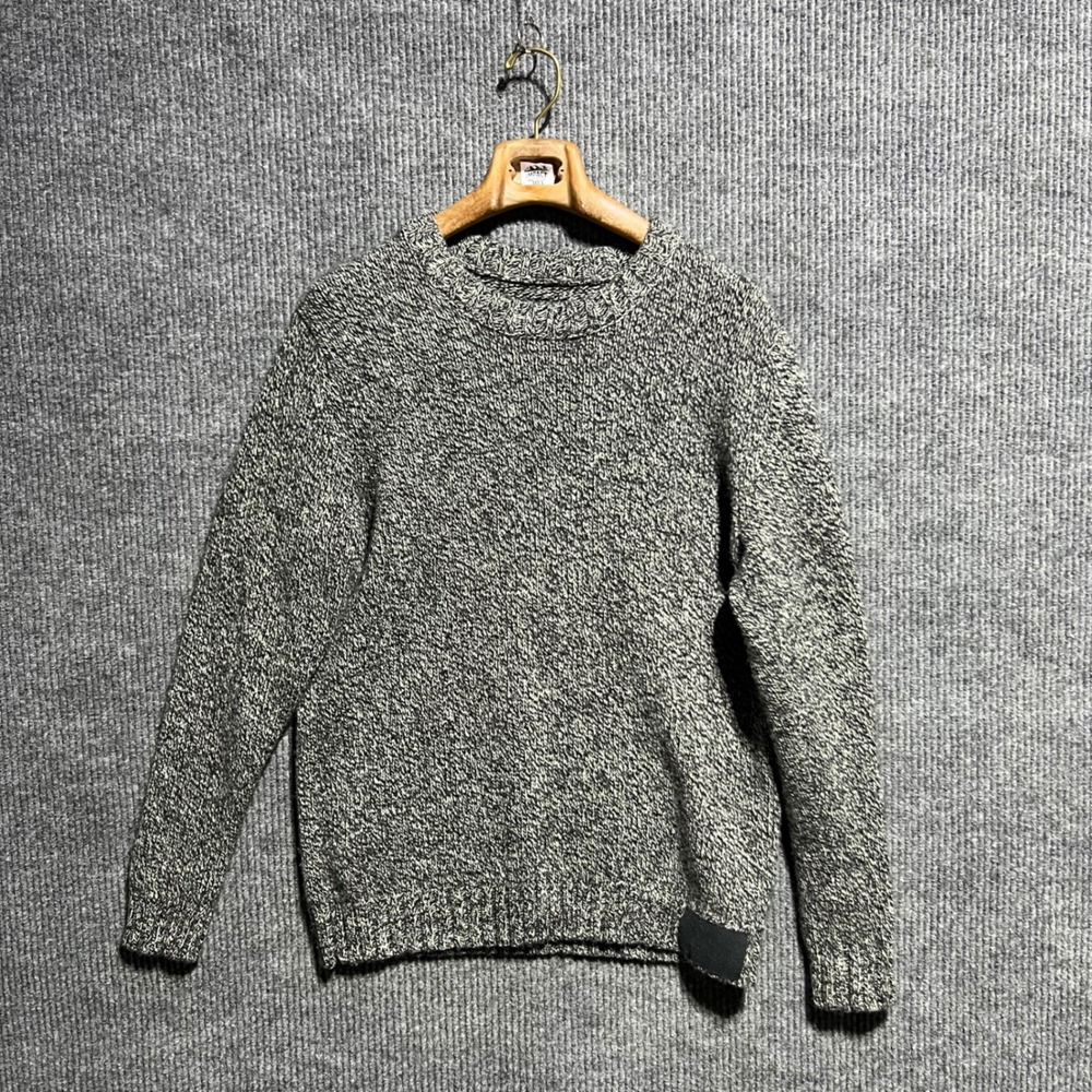 Superdry Crew Neck Sweater Womens XL Black White Marled Knit Chunky Warm Gorp